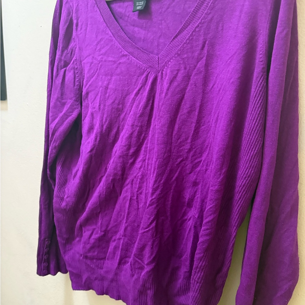 Lane Bryant Purple Ribbed Long Sleeve Blouse
